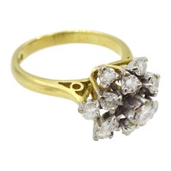 18ct gold round brilliant diamond cluster ring, London 1975, total diamond weight approx 0.40 carat