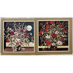 After Georg Rauch (Austrian 1924-2006): 'Moon Floral' and 'Bouquet on Black', pair colour prints 56cm x 56cm (2) (unframed)
