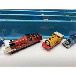 Thomas The Tank Engine and Friends - over forty unboxed models and figures by ERTL with moulded plastic wall mounting display rack; Hornby Clockwork Train Set; and Tomy Big Fun Jig-Saw Play Train; both boxed