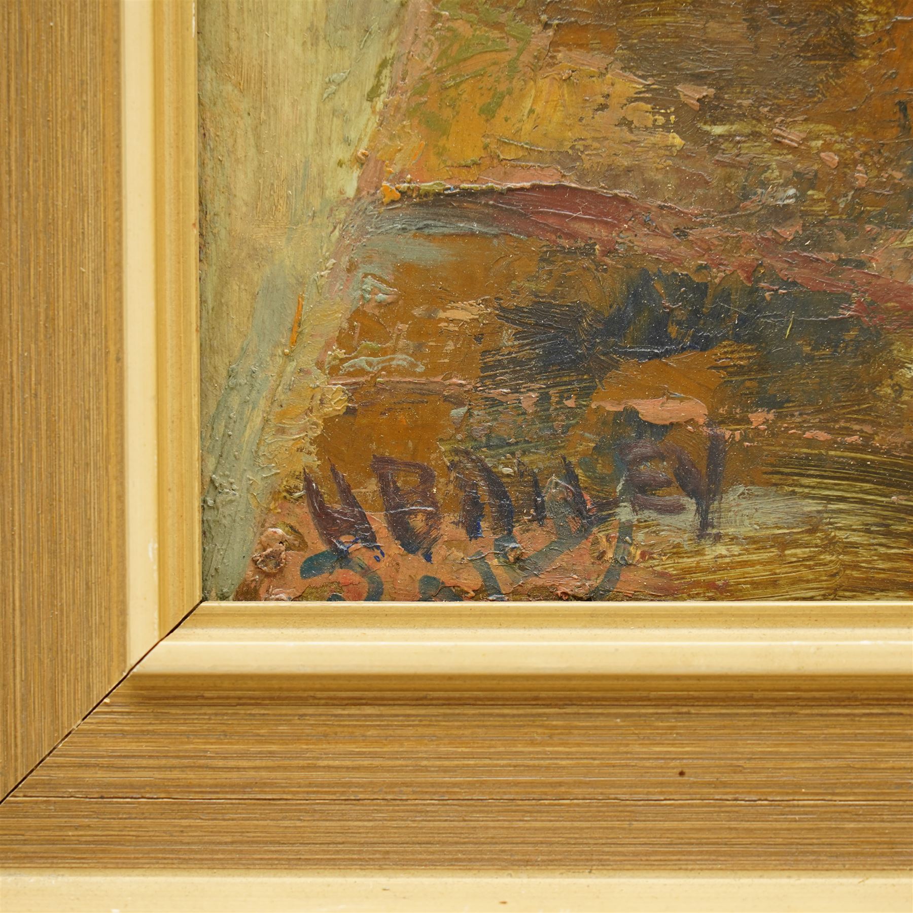 H Bailey (British Mid-20th century): Still Life of Sunflowers in a Vase, oil on board signed 50cm x 37cm; Sibil Elizabeth Swinden (British Mid-20th century): Still Life of Blue Flowers in a Pot, oil on canvas labelled verso 44cm x 34cm (2)