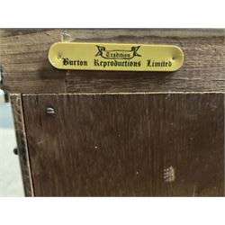 Burton Reproductions walnut chest on chest, fitted with six serpentine drawers