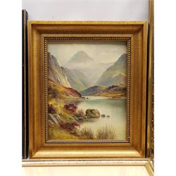 George Willis-Pryce (British 1866-1949): Highland Landscape, oil on board signed; reproduction Bartolozzi print; two miniature engravings; together with three further prints (7)