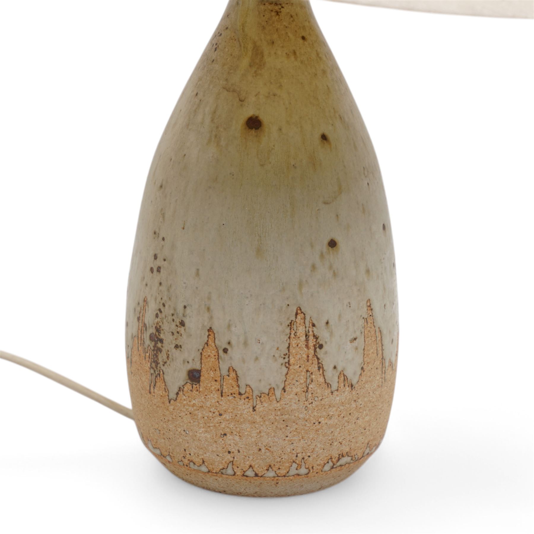 Barbara Cass (1921-1992) for Arden pottery; studio pottery stoneware table lamp of baluster form, in a cream glaze with textured decoration, impressed marks to base, excluding fittings H27.5cm