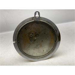 WWII period US Navy Mark I deck clock, the black circular dial with Arabic numerals,  luminous dot markers and subsidiary seconds dial marked 'Mark I Deck Clock U.S. Navy 15211 1941', in bronze bulk head case D20cm; and a Loose-Wiles Biscuit Company octagonal tin decorated with nine different US Warships (2)