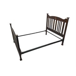 Edwardian inlaid mahogany double bedstead, headboard cresting rail with satinwood inlay shell and satinwood and ebony stringing