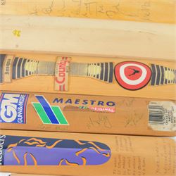 Nine signed miniature cricket bats, each signed by 1990s/2000s County Cricket teams and single players, including Paul Franks Nottinghamshire 2005  Worcestershire 1998, Derbyshire 1994, Nottinghamshire 1999 etc