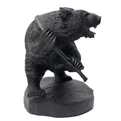 Large Black Forest style carved bear with a fish H50cm