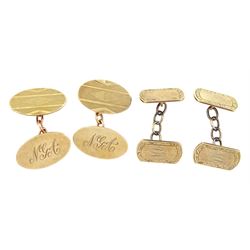 Two pairs of 9ct gold cufflinks, initialed JW and NGA
