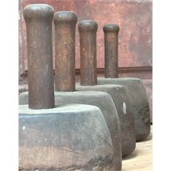 Set of four large turned treen mallets, late 19th century. H25cm - COLLECTION BY APPOINTMENT FROM: The White House, Thirsk Road, Easingwold, York, YO61 3NF - CALL 01723 507111 TO ARRANGE