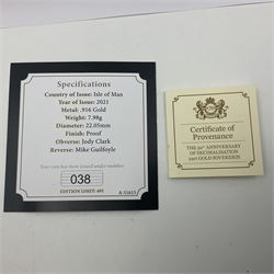 Queen Elizabeth II Isle of Man 2021 'The 50th Anniversary of Decimalisation' gold proof full sovereign coin, cased with certificate