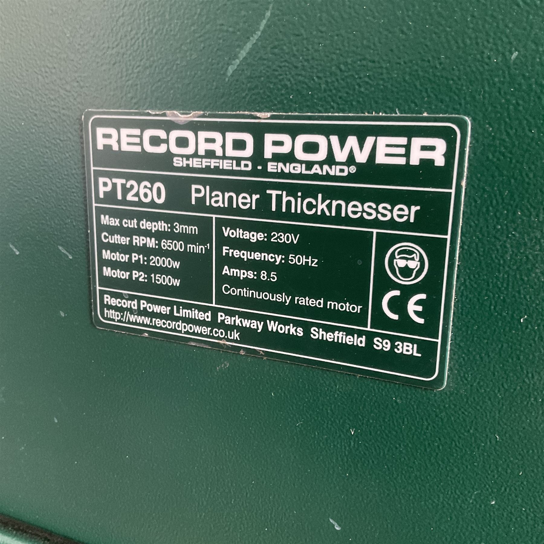 Record PT260 planer thicknesser, with blades and manual - THIS LOT IS TO BE COLLECTED BY APPOINTMENT FROM DUGGLEBY STORAGE, GREAT HILL, EASTFIELD, SCARBOROUGH, YO11 3TX