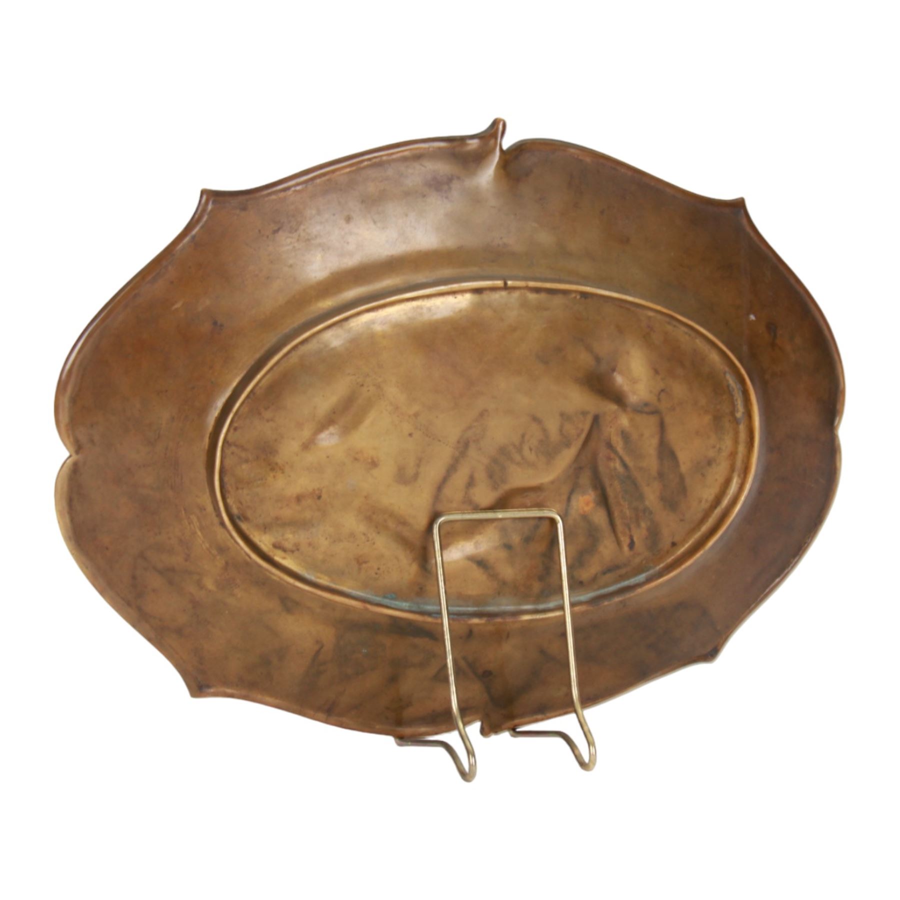 After Charles George Ferville-Suan (French 1847-1925), Art Nouveau bronze dish, of shaped oval form, the centre decorated with a nude female figure reclining amidst waves and holding fish within one hand, in the manner of August Ledru, marked Ferville Suan, W35.5cm
