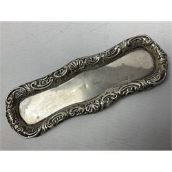 20th century silver specimen vase, of trumpet form with filled base, hallmarked Birmingham, together with a silver tray, hallmarked Chester, weight of tray 28 grams