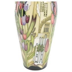 Moorcroft vase of baluster form, decorated with Town of Flowers pattern, designed by Kerry Goodwin, with printed and painted marks beneath, in original box, H26cm