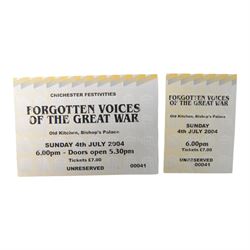 Henry Allingham, signed ticket for the Forgotten Voices of the Great War, together with a copy of his book Kitchener's Last Volunteer; The Life of Henry Allingham, the oldest surviving Veteran of the Great War 