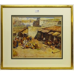 Frederic William Jackson (Staithes Group 1859-1918): 'Tangier' Market Place, watercolour signed titled and dated 1908, 37cm x 44cm