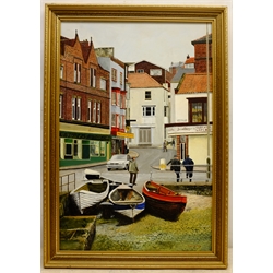 Tom S Hoy (British 20th century): 'Sandside' Scarborough, acrylic on board signed, titled verso 45cm x 29cm