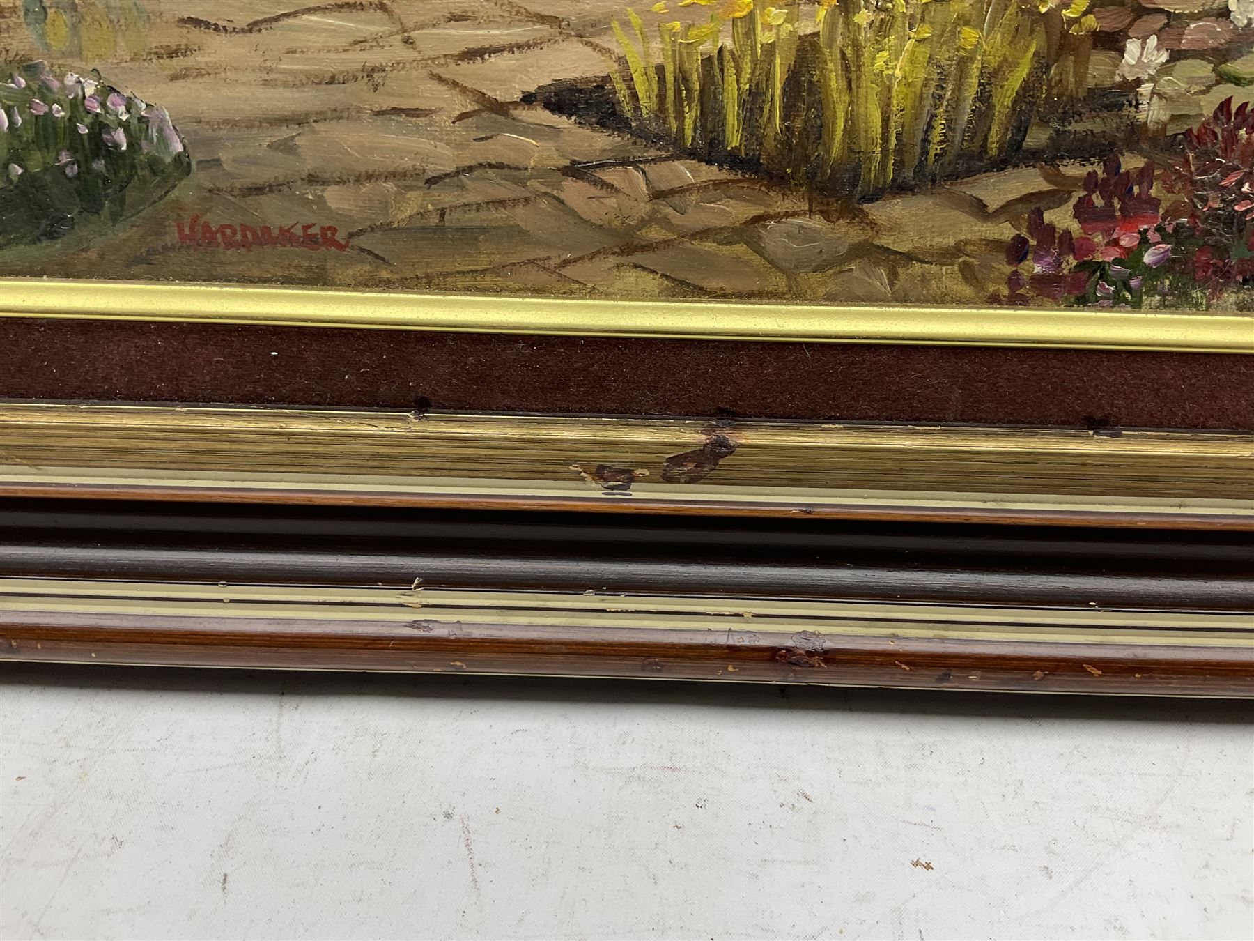 James Hardaker (British 1901-1991): 'Part of the Garden Meadowcroft - Bingley Yorkshire', oil on board signed, titled verso 38cm x 60cm