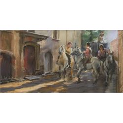 Pat Maclaurin (British 1933-2022): 'Camargue Ponies', pastel signed 25cm x 48cm
