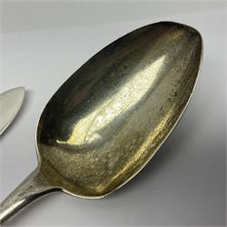 George III silver table spoon,  together with a silver butter knife, hallmarked