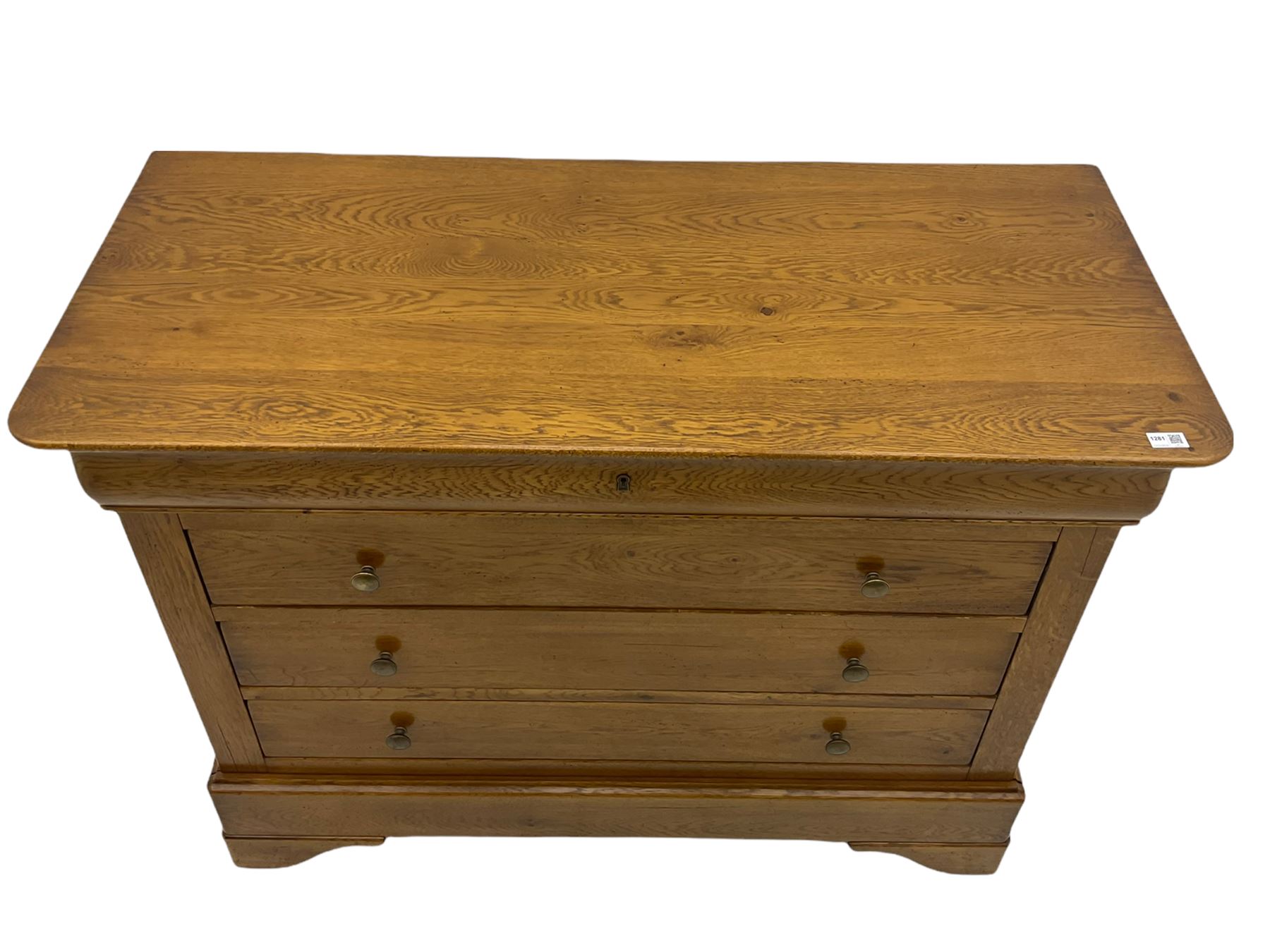 Barre Dugue - French oak five drawer chest with three drawers and frieze drawer at top and one at bottom 
