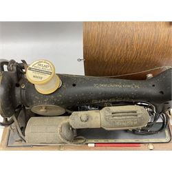 Mahogany cased electric Singer sewing machine, not tested 
