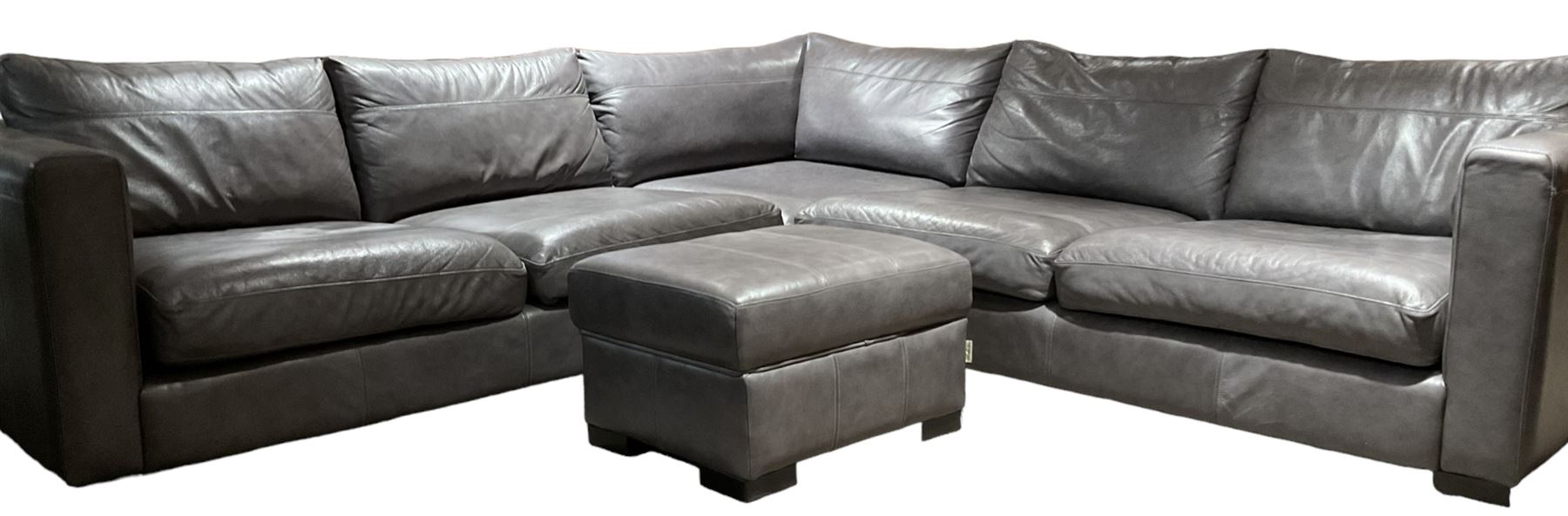 Sofa Workshop - five-seat corner sofa; matching footstool; upholstered in Italian grey leather 
