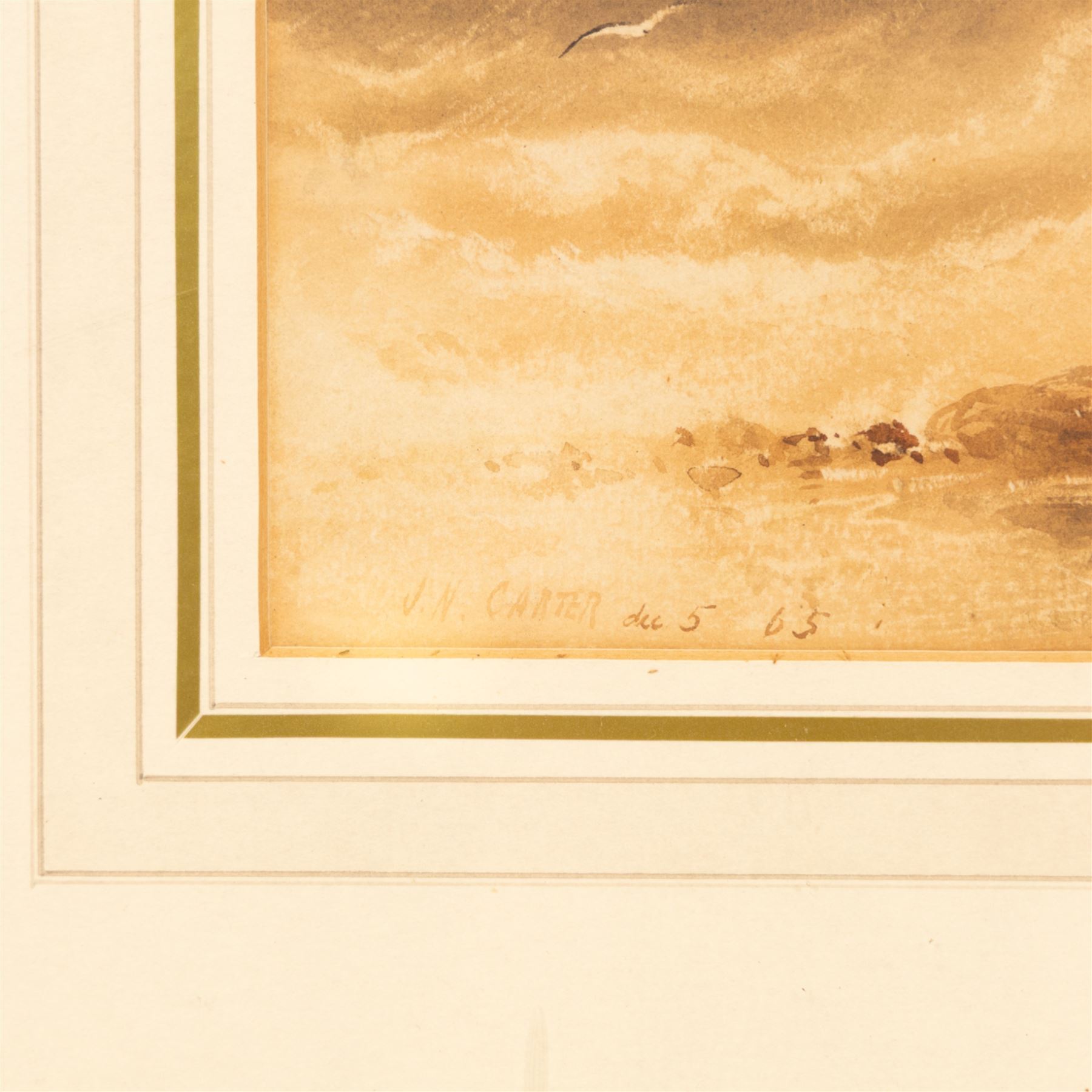 Joseph Newington Carter (British 1835-1871): Figures on the Shoreline, watercolour with scratching out signed and dated '65, 26cm x 38cm 