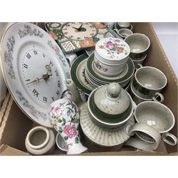 Emma Bridgewater wall clock, Country Artists kingfisher, Wedgwood Charnwood pattern tea service and a large collection of collectors plates and other ceramics and glassware, in six boxes