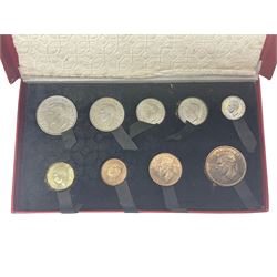 King George VI 1950 nine coin proof set, in Royal Mint red card box