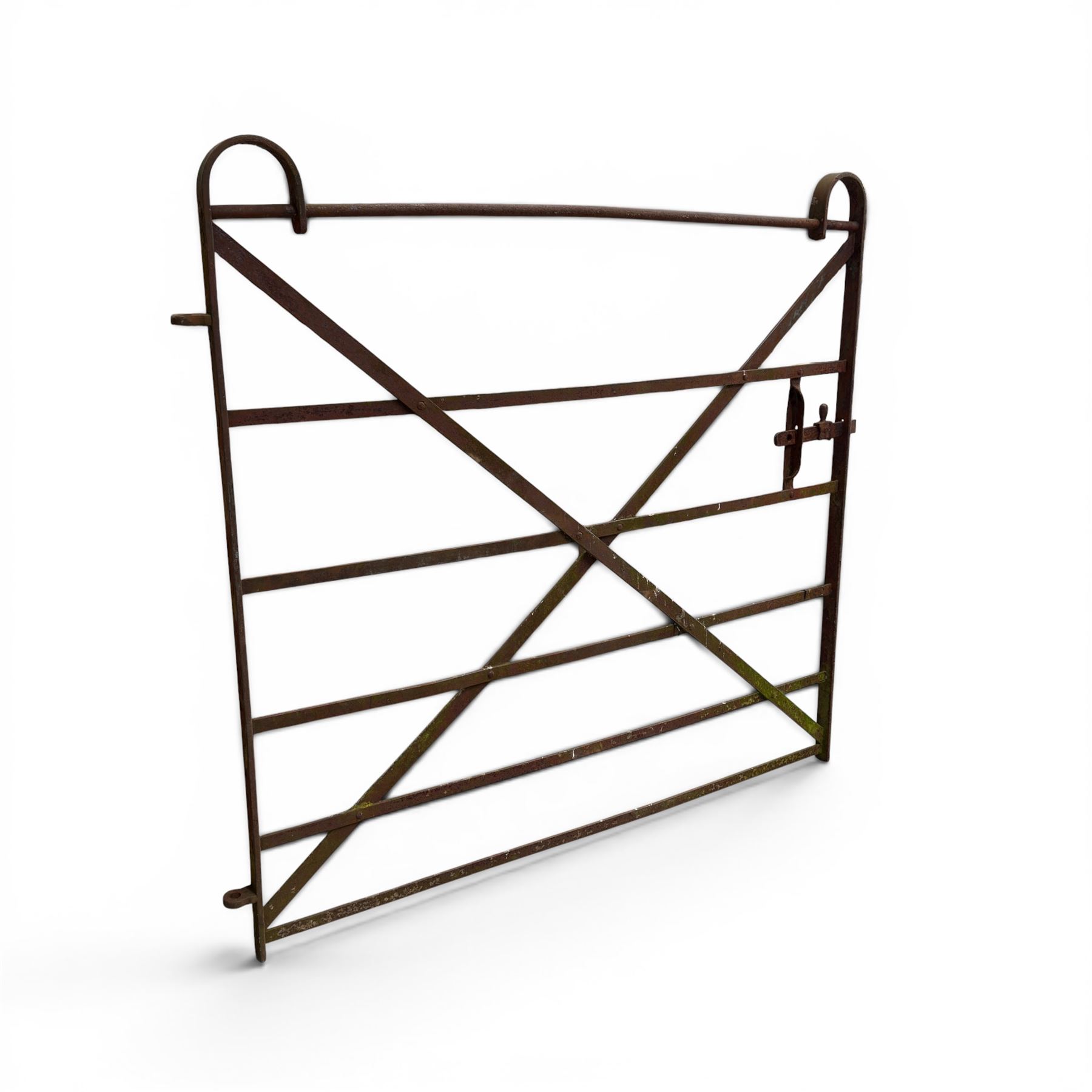 Georgian wrought iron strapwork gate, with arched cresting rail ends and hinged latch