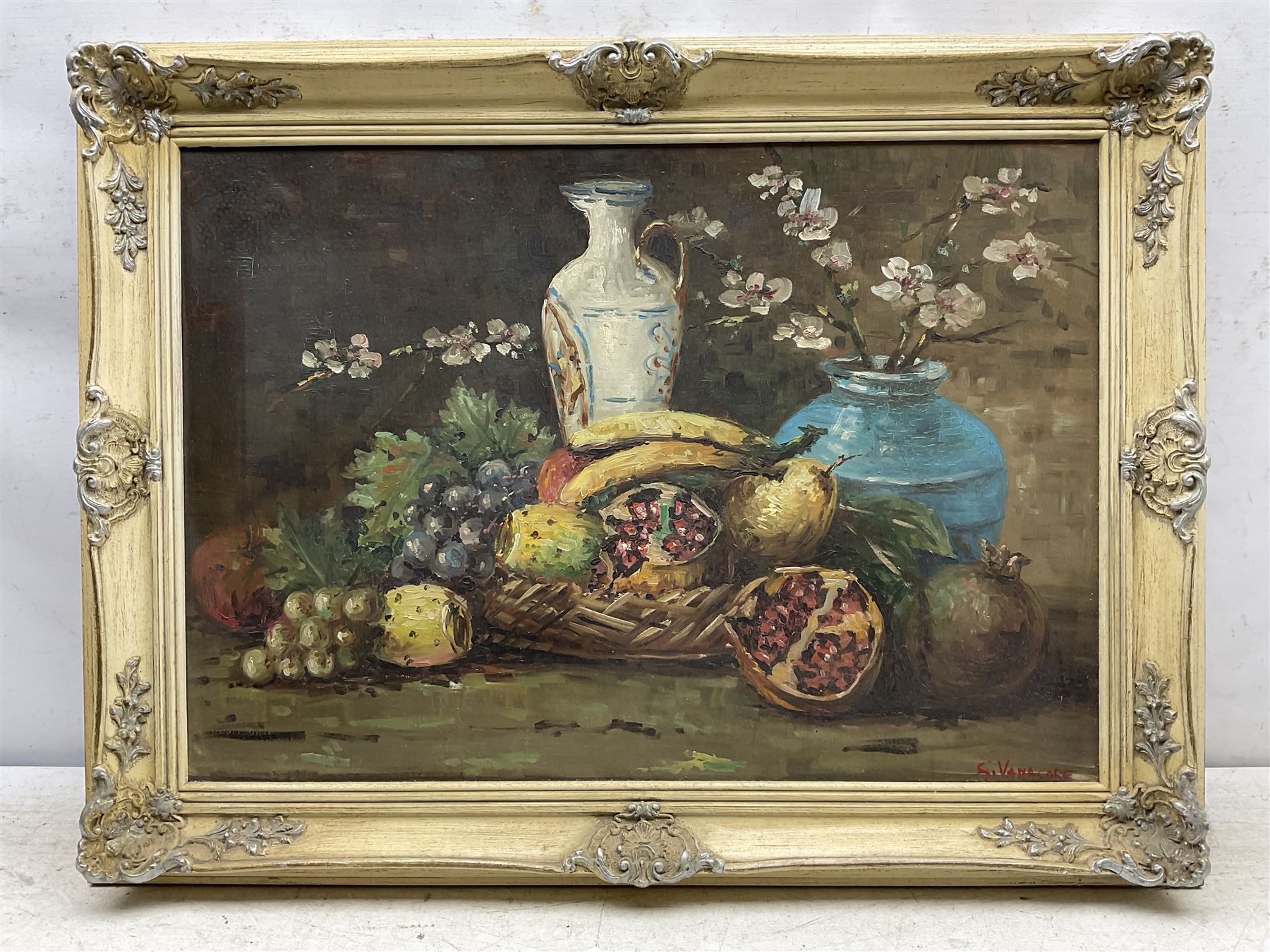 S Vanacore (Continental 20th Century): Still Life of Fruit and Blossom, oil on canvas signed 47cm x 68cm 