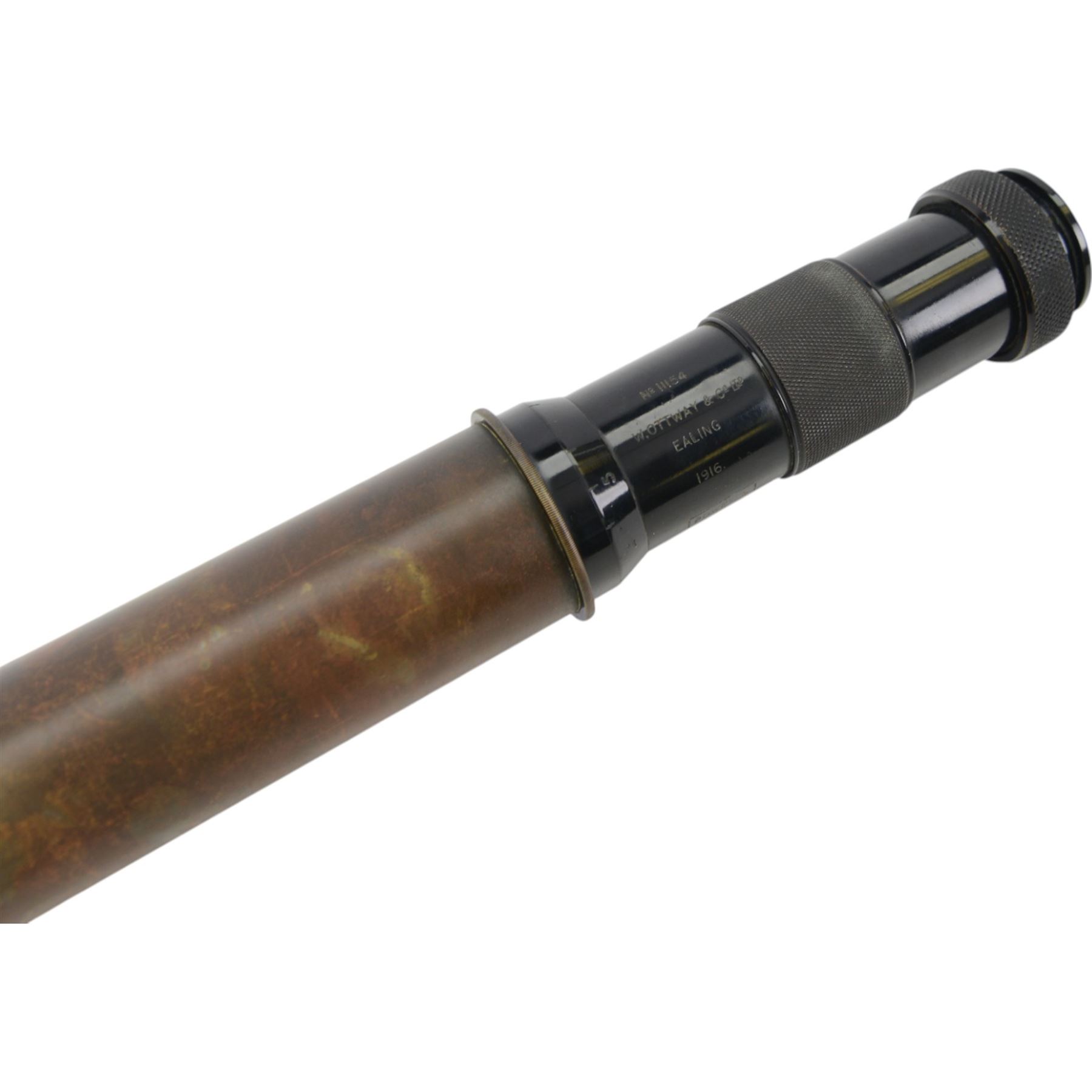  Ottway & Co military sighting scope in a case inscribed 'W.Ottway & Co Ltd 1916 Power 6', together with another Ottoway sighting scope 