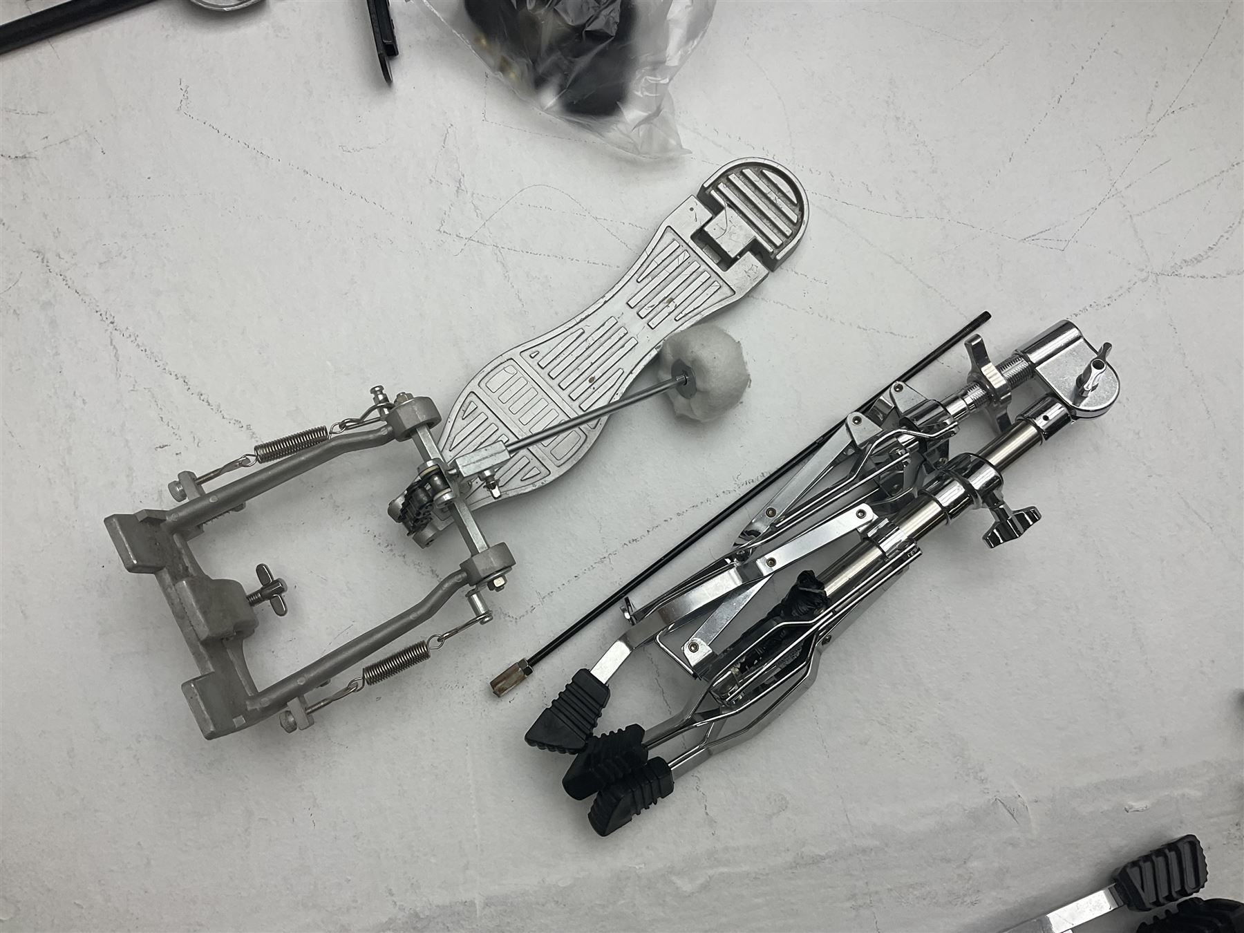 Rockburn eight-piece black drum kit with bass drum, floor tom and five other toms and snare drum; together with two other snare drums; Haosen bass drum; four cymbals; various stands, foot pedals, stool, tri-angle, drum sticks etc