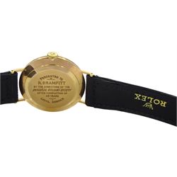 Rolex Precision gentleman's 9ct gold manual wind presentation wristwatch, 17 jewel movement, Cal 1225, silvered dial with baton hour markers, case No. 90150, London 1971, on original leather strap and gilt Rolex buckle, boxed with papers