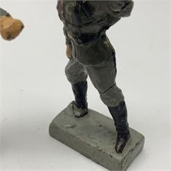 German Lineol Flak Artillery Gun on revolving base H11cm; four other Lineol WW2 German soldiers; and three Elastolin German soldiers including reclining radio operator (8)