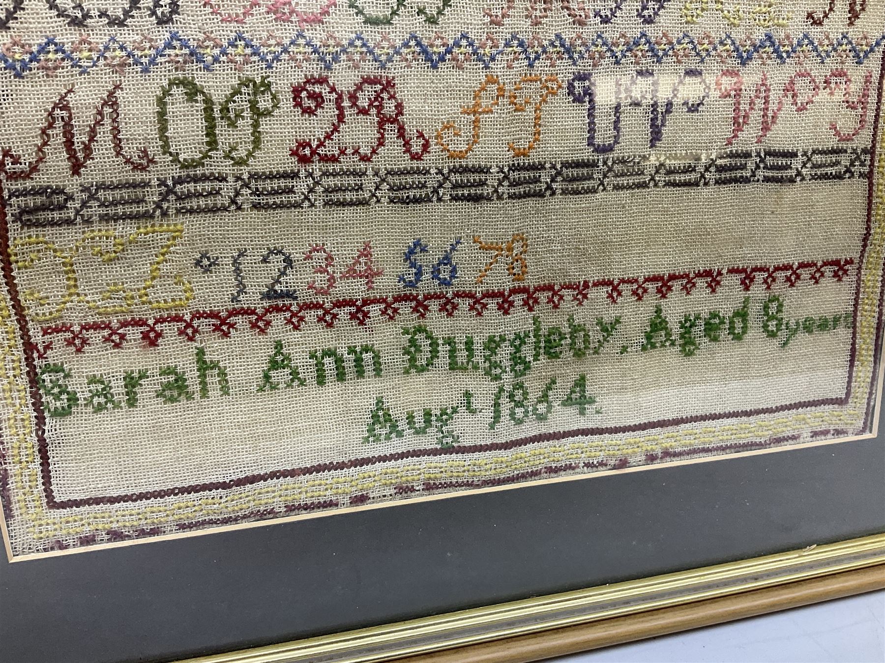 Victorian sampler, worked by Sarah Ann Duggleby, dated August 1864