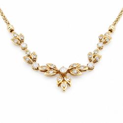 18ct gold diamond floral design necklace, five round brilliant cut diamonds, each spaced by leaf design links set with diamonds, to a Spiga link chain, Sheffield import mark 1989, total diamond weight approx 0.75 carat