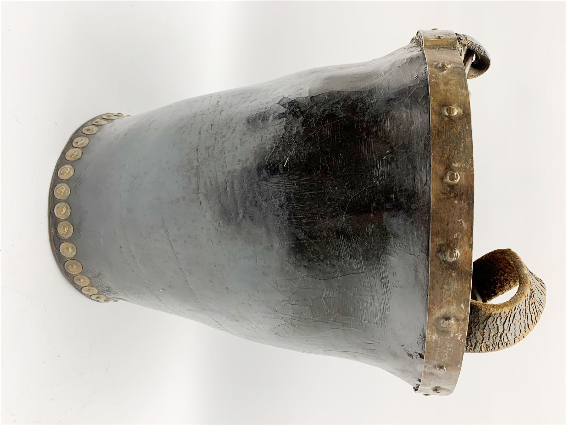 Victorian leather fire bucket with riveted detail and leather carry handle, not including handle H29cm D27.5cm