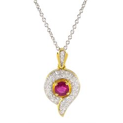 18ct white and yellow gold ruby and diamond pendant necklace