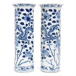 Pair of 19th century Chinese blue and white sleeve vases decorated with four toed dragons ...