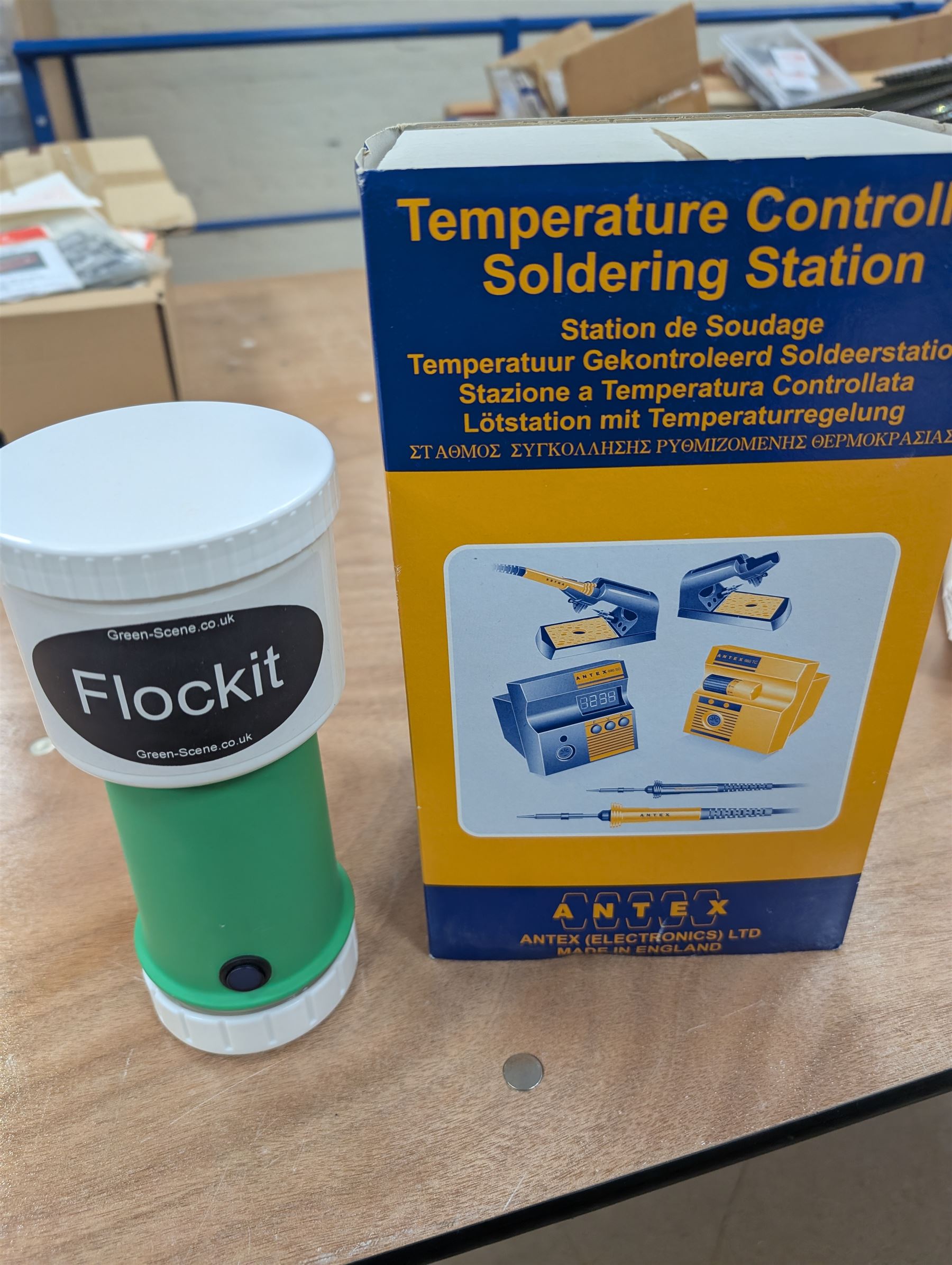 Collection of model railway control units, accessories and tools, including Lenz Digital Plus LZV100 with remote, H and M Electran Transistorised Power Unit, H and M Duette twin supply unit, motors, points, paints, Antex Soldering System, Flockit, etc, in three boxes