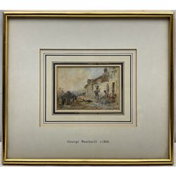 George Weatherill (British 1810-1890): Fisherwomen beside Cottages at Runswick Bay, watercolour unsigned 9cm x 13cm