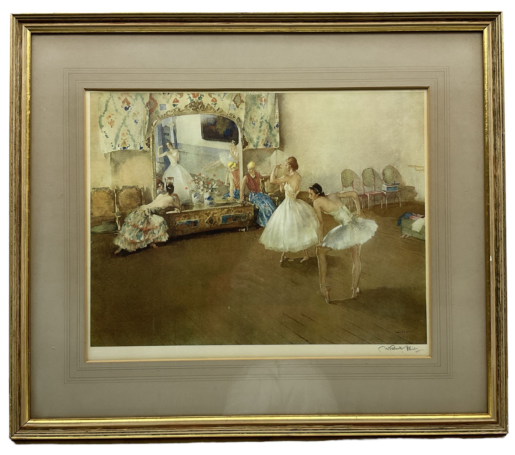 Sir William Russell Flint (Scottish 1880-1969): 'Mirror of the Ballet', limited edition colour lithograph signed in pencil with blindstamp pub.1942, 36cm x 48cm
