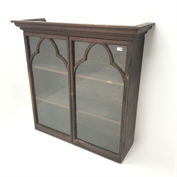19th century stained pine bookcase top, fitted with two gothic astragal glazed doors,  W113cm, D38cm, H112cm