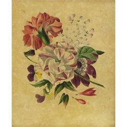  Still Life of Flowers, six early 20th century watercolours by Harriet Hardcastle, signed verso and Fallen Bird, 20th century oleograph max 25cm x 29cm (6)  