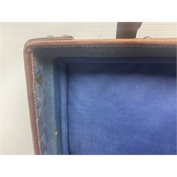 Late 19th/early 20th century stitched and studded leather portmanteau type suitcase with expanding lid and straps, L61cm