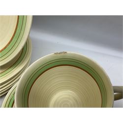 Wilkinson Clarice Cliff honeydew pattern tea service for eight, comprising teapot, milk jug, open sucrier, teacup and saucers, dessert plates and two side plates (29)
