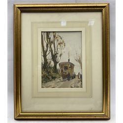 Albert Ernest Bottomley (British 1873-1950): Leading a Romani Wagon, gouache signed 21.5cm x 15cm 