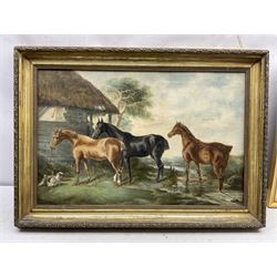 H J Jones (British 19th/20th century): Study of Three Hunters in Landscape, oil on canvas signed 38cm x 59cm